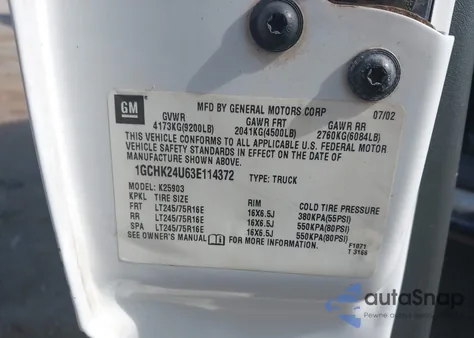 2003 Chevrolet Silverado 2500Hd Work Truck from USA, damaged, VIN 1GCHK24U63E114372